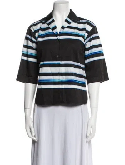 Pre-owned Dries Van Noten X Len Lye Striped Three-quarter Sleeve Crop Top In Blue