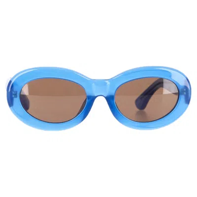 Dries Van Noten X Linda Farrow Oval Sunglasses In Light Blue Acetate