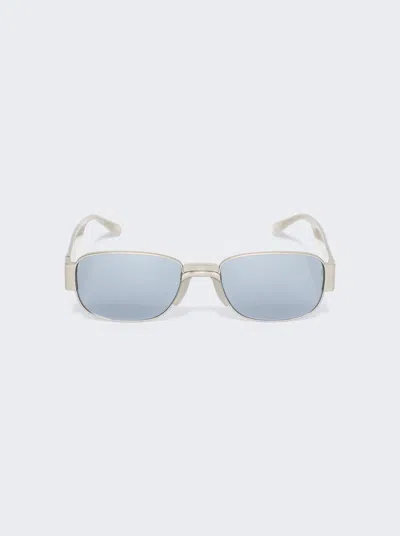 Dries Van Noten X Linda Farrow Rectangular Sunglasse In Matt Silver/grey/silver