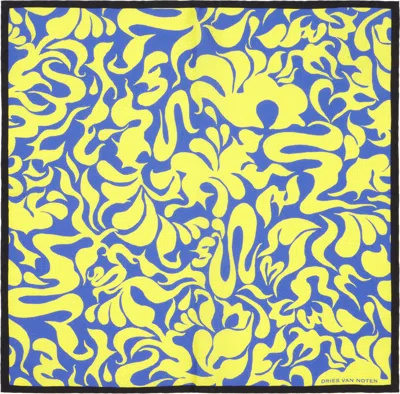 Dries Van Noten Yellow & Blue Silk Pocket Square