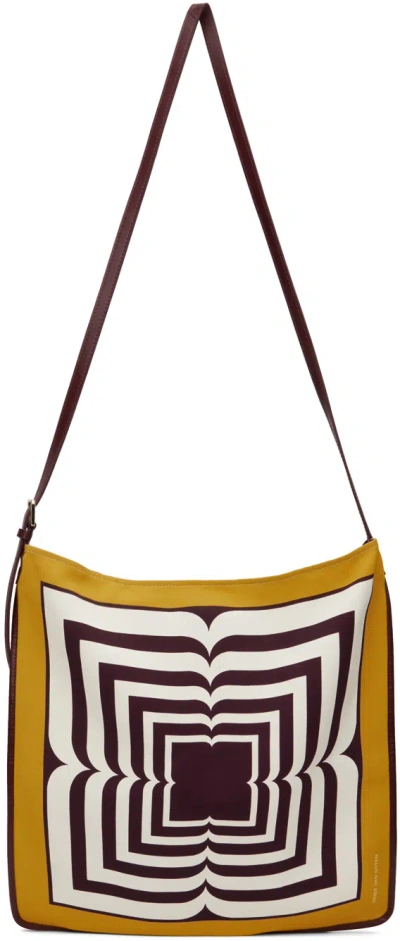 Dries Van Noten Yellow & Off-white Printed Scarf Tote In Brown