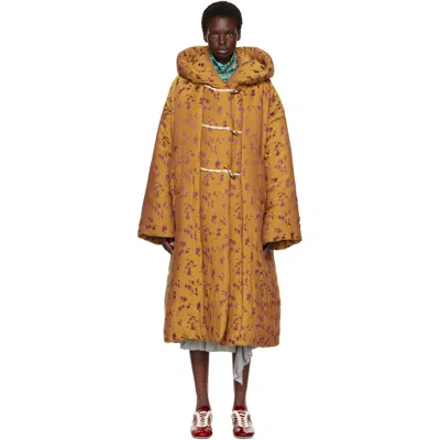 Dries Van Noten Yellow & Purple Floral Coat In Brown