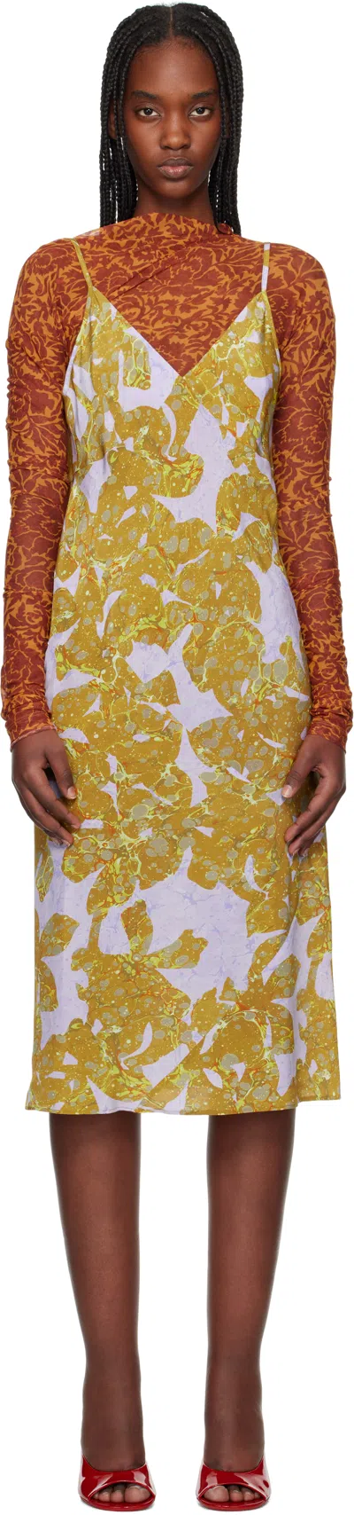 Dries Van Noten Yellow & Purple Sheer Midi Dress