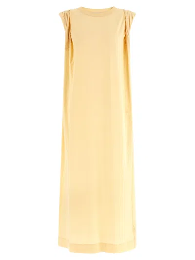 Dries Van Noten Yellow Crew Neck Midi Dress In Neutral
