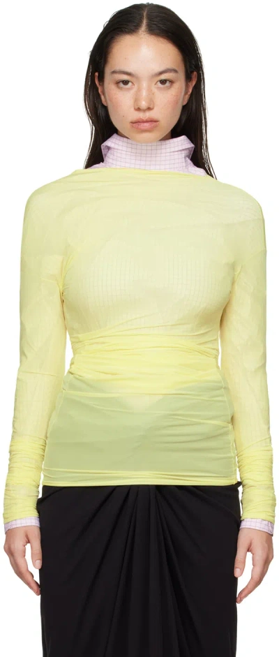 Dries Van Noten Yellow Fitted Draped Long Sleeve T-shirt