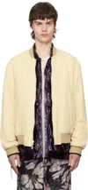 Dries Van Noten Yellow Gabardine Reversible Bomber Jacket In 100 Cream