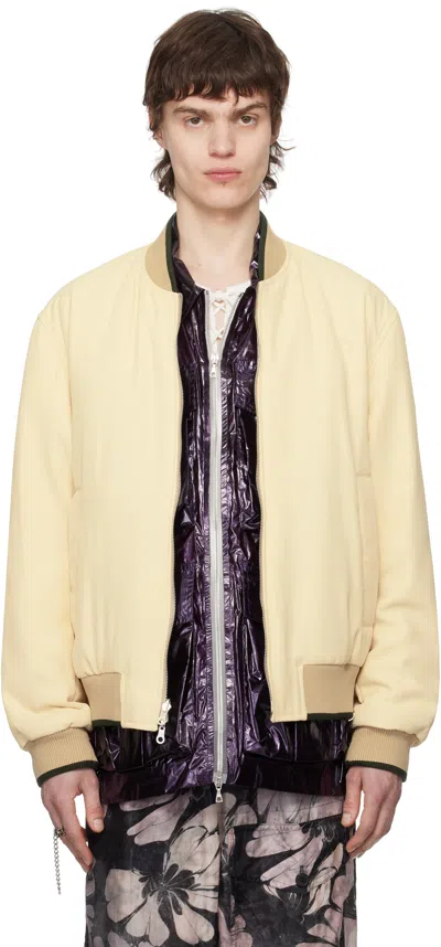 Dries Van Noten Yellow Gabardine Reversible Bomber Jacket In 100 Cream