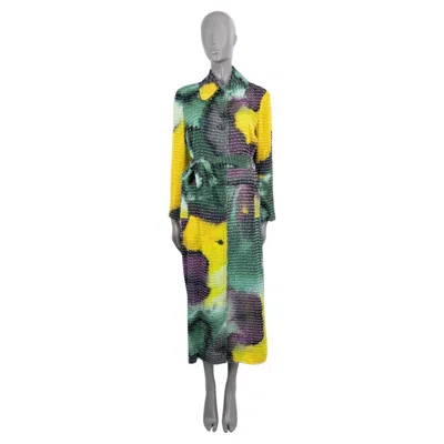 Pre-owned Dries Van Noten Yellow Green Purple 2022 Rolano Tie-dye Belted Coat Jacket 38 S