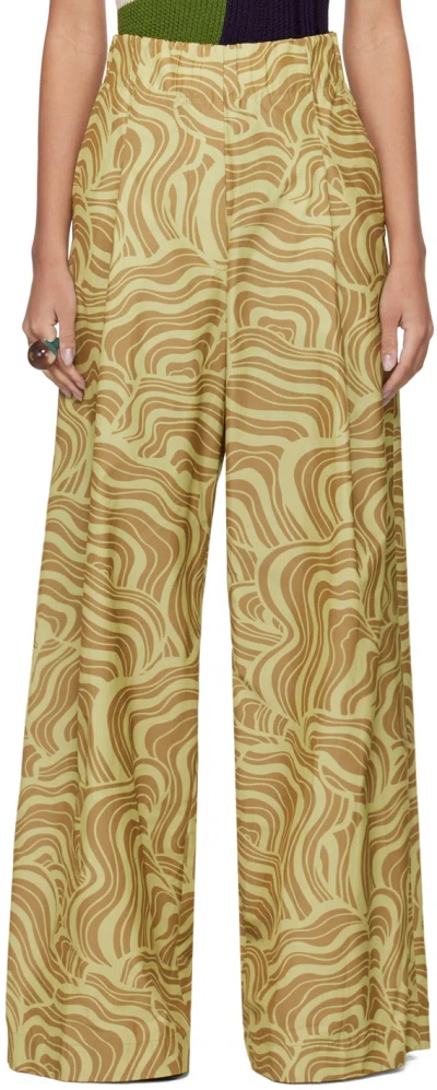 Dries Van Noten Yellow Printed Trousers In 206 Pale Yellow