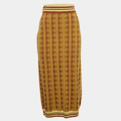 Dries Van Noten Yellow/brown Checked Knit Midi Skirt