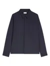 Dries Van Noten Zip-up Patch-pocket Shirt In Blue