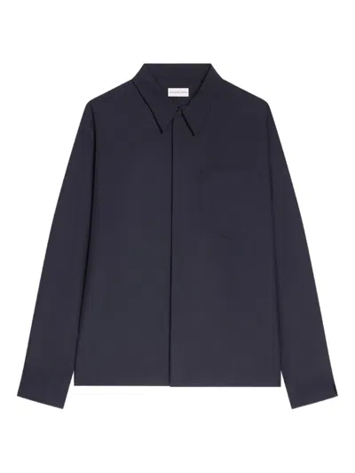 Dries Van Noten Zip-up Patch-pocket Shirt In Blue