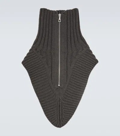 Dries Van Noten Zip-up Ribbed-knit Virgin Wool Scarf In Gray