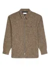 Dries Van Noten Beige Tweed Zipped Shirt In Brown
