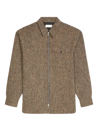 Dries Van Noten Zip-up Tweed Overshirt In Brown