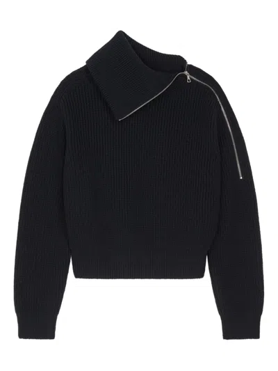 Dries Van Noten Zipped High-neck Wool Sweater In Black