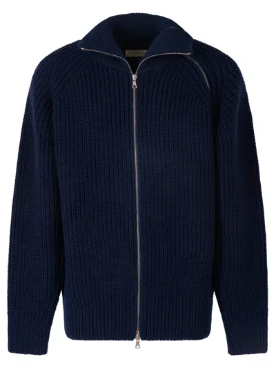 Dries Van Noten Zippered Wool Sweater In Blue
