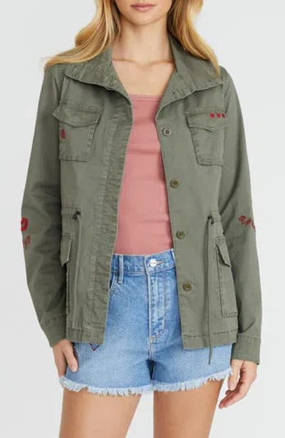 Driftwood Amber X Love Notes Embroidered Utility Jacket In Green