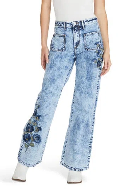 Driftwood Charlee Patch Pocket X Bouquet Embroidered Wide Leg Jeans In Multi