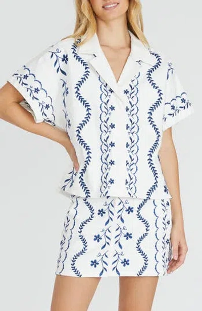 Driftwood Chloe Floral Embroidered Camp Shirt In White