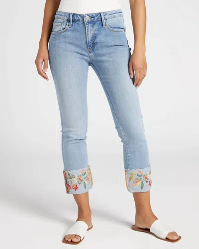 Driftwood Colette Feathery Leaf Jeans In Light Wash In Blue