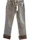 Driftwood Colette Stretch Denim Embroidered Cuffed Cropped Straight Leg Jeans In Dark Wash In Gray
