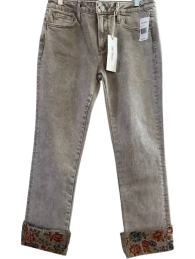 Driftwood Colette Stretch Denim Embroidered Cuffed Cropped Straight Leg Jeans In Dark Wash In Gray