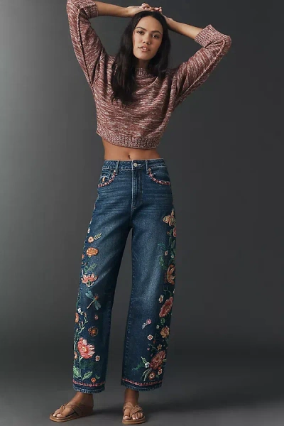 Driftwood Cotton Davina Embroidered High-rise Barrel Jeans In Blue