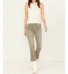 Driftwood Crop Flare Floral Rivit Jeans In Olive