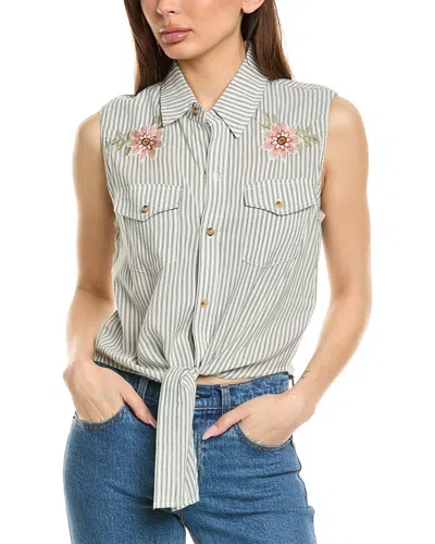 Driftwood Denim Driftwood Jeans Tie Front Top In Green