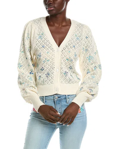 Driftwood Denim Embroidered Eyelet Cardigan In Neutral