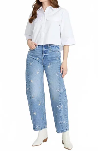 Driftwood Embellished Barrel Jeans In Blue In White