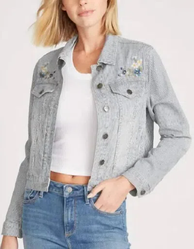 Driftwood Embroidered Denim Jacket In Pinstripe Lagoon In Grey