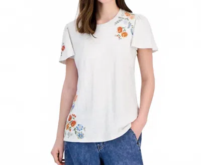 Driftwood Embroidered Flutter Sleeve Shirt In White