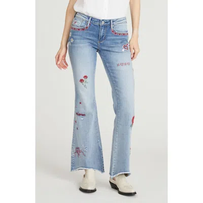 Driftwood Eva Love Letters Embroidered Flare Jeans In Blue