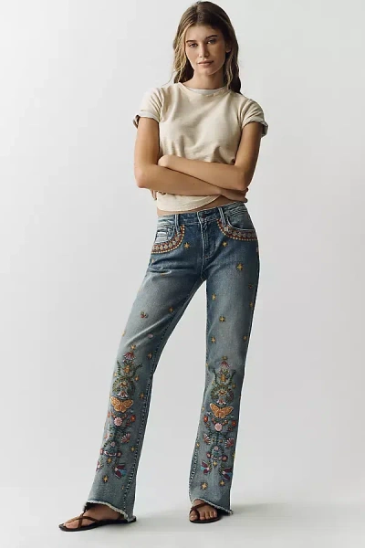 Driftwood Eva Low-rise Flare Jeans In Blue