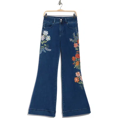Driftwood Fallon X Pressed Flowers Embroidered Flare Leg Jeans In Blue