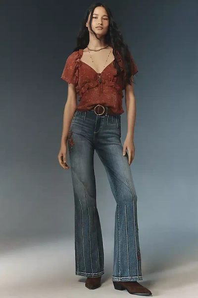 Driftwood Farrah Butterfly High-rise Flare Jeans In Brown
