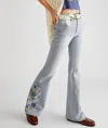 DRIFTWOOD FARRAH EMBROIDERED FLARE JEAN IN PINSTRIPE LAGOON