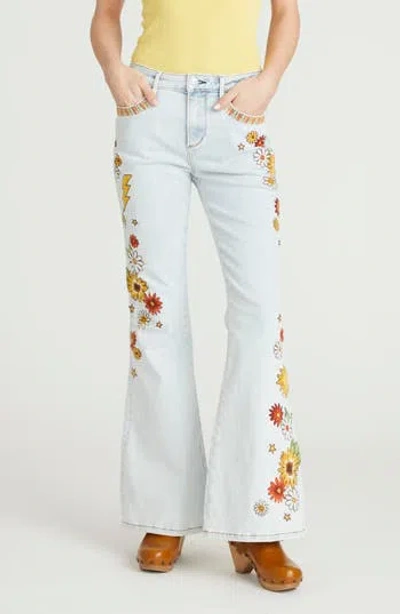 Driftwood Farrah Embroidered Flare Jeans In Light Wash