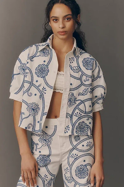 Driftwood Faye Short-sleeve Buttondown Top In Blue