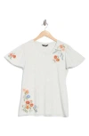Driftwood Floral Embroidered Flutter Sleeve T-shirt In White