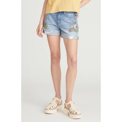 Driftwood Frannie X Floral Fields Denim Shorts In Medium Wash