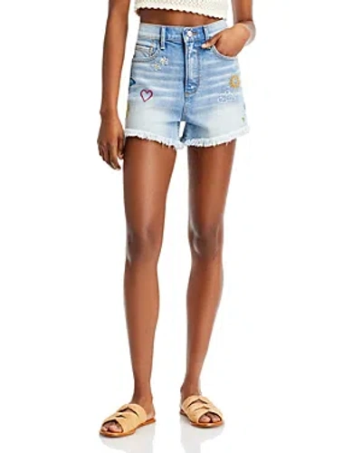 Driftwood Goldie Embroidered Denim Shorts In Light Wash In Blue