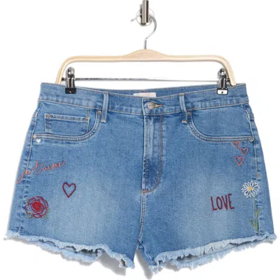 Driftwood Goldie X Love Notes Embroidered Cutoff Denim Shorts In Light Wash