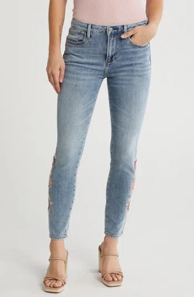 Driftwood Jackie Floral Embroidered Skinny Jeans In Medium Wash