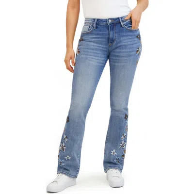 Driftwood Kelly Floral Embroidered Bootcut Jeans In Blue