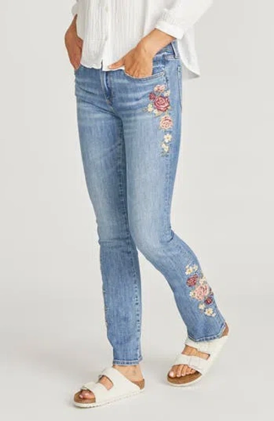 Driftwood Kelly Floral Embroidered Bootcut Jeans<br /> In Medium Wash