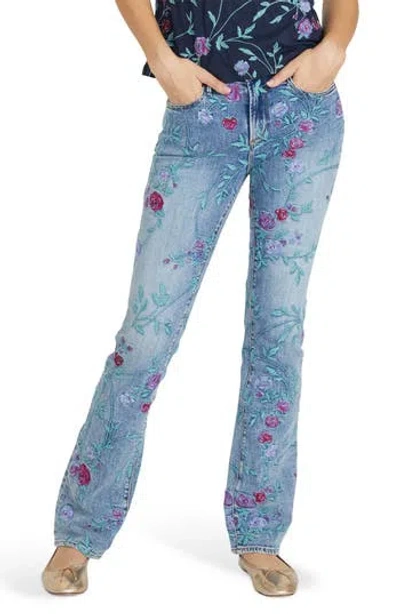 Driftwood Kelly X Bold Blossoms Embroidered Bootcut Jeans In Blue