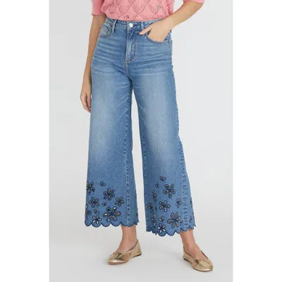 Driftwood Martha X Scalloped Floral Cutout Crop Wide Leg Jeans In Multi